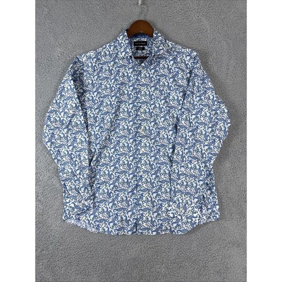 Paul Fredrick Shirt Men Large 16.5 x 36 Geometric Button Long Sleeve Flip Cuff - Picture 1 of 9